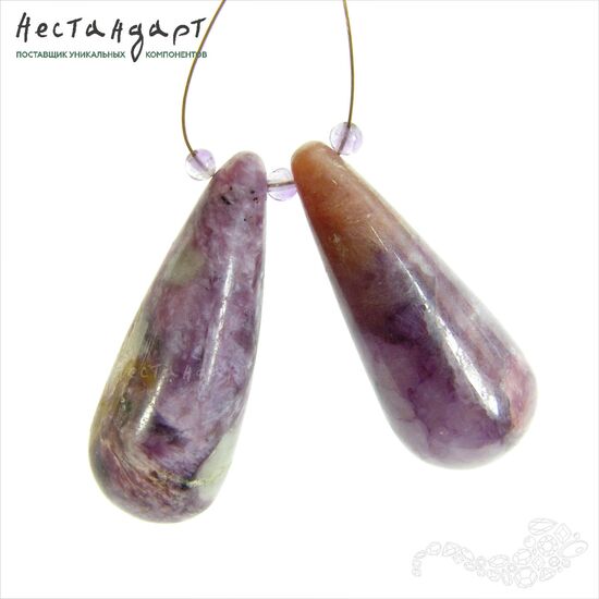 Чароит натуральный крупная капля 31,5х12 мм (пара), изображение 2