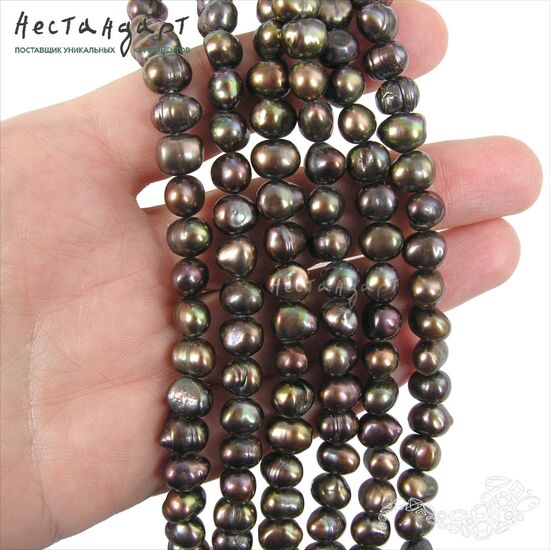 Жемчуг натуральный облагороженный Chocolate Potato 7-8 мм (нить 41 см), изображение 2