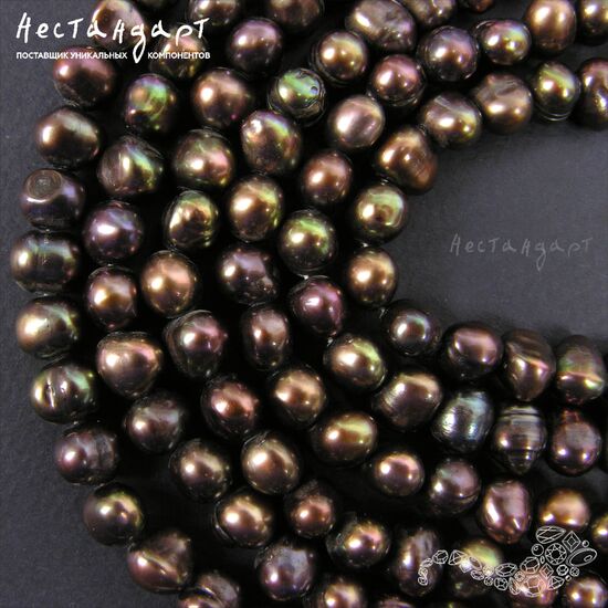 Жемчуг натуральный облагороженный Chocolate Potato 7-8 мм (нить 41 см), изображение 3