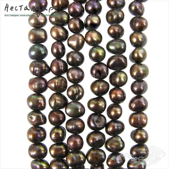 Жемчуг натуральный облагороженный Chocolate Potato 7-8 мм (нить 41 см), изображение 5