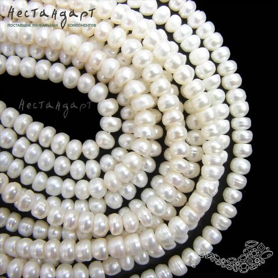Жемчуг натуральный белый 5х3,5 мм (нить 20 см), изображение 2