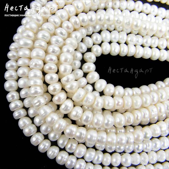 Жемчуг натуральный белый 5х3,5 мм (нить 20 см), изображение 4