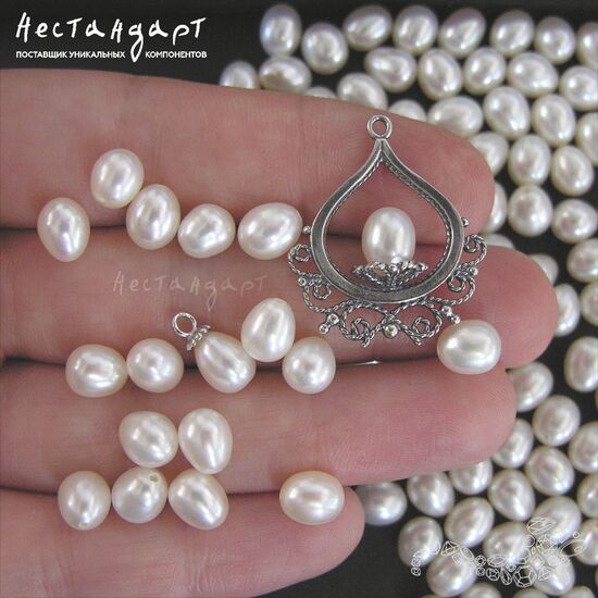 Жемчуг натуральный полусверленный Pear White 8-8,5 мм, изображение 2