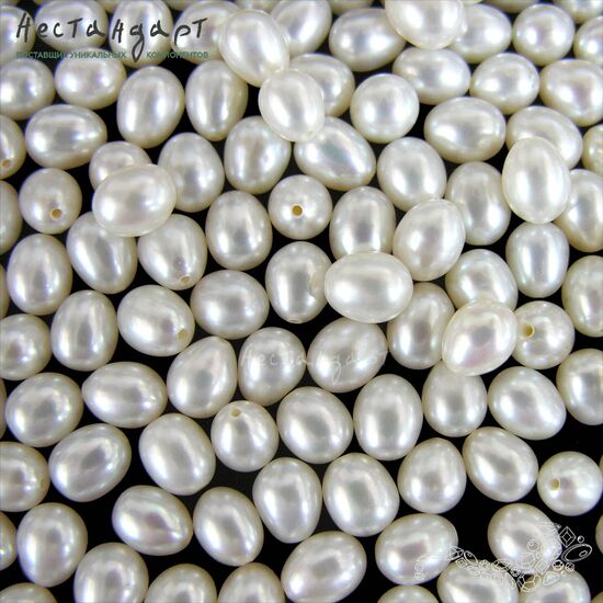 Жемчуг натуральный полусверленный Pear White 8-8,5 мм, изображение 3