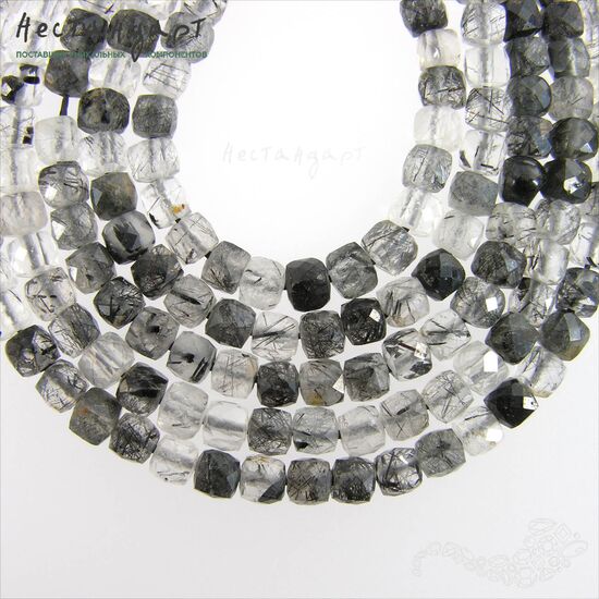 Кварц натуральный прозрачный с шерлом 4-4,5 мм (уп. 10 шт), изображение 3