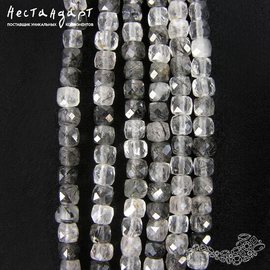 Кварц натуральный прозрачный с шерлом 4-4,5 мм (уп. 10 шт), изображение 4