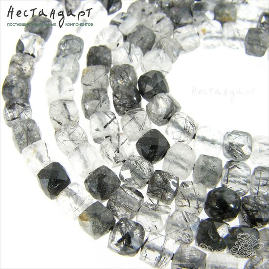 Кварц натуральный прозрачный с шерлом 4-4,5 мм (уп. 10 шт), изображение 5