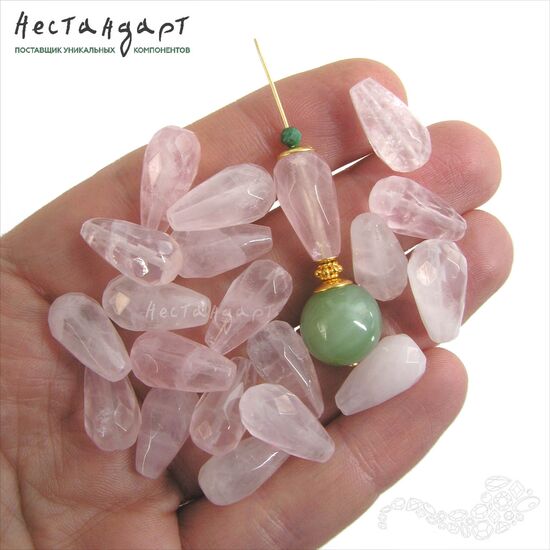 Кварц розовый натуральный Drop Faceted 16х8,5 мм, изображение 2