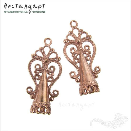 Концевик со штифтом Byzantine Filigree Patina Copper 27х12 мм
