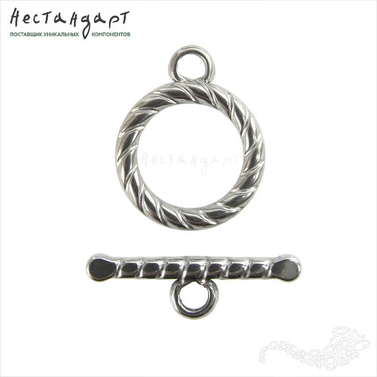 Замок-тогл Twisted Antico Silver 15 мм