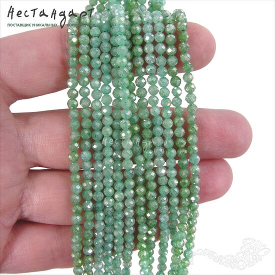 Фианит с огранкой Frosty Chrysoprase, Размер: 3 мм, Длина: нить 37 см, изображение 2