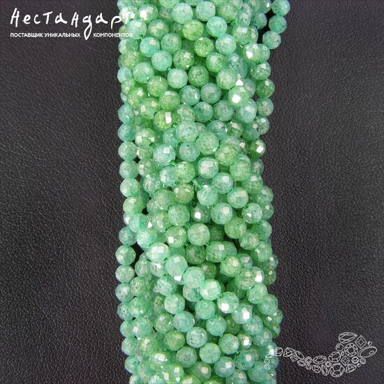 Фианит с огранкой Frosty Chrysoprase, Размер: 3 мм, Длина: нить 37 см, изображение 5