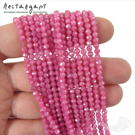 Фианит с огранкой Rubellite (3 мм, нить 12 см), Размер: 3 мм, Длина: нить 12 см, изображение 2