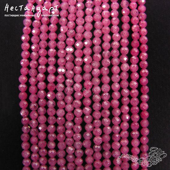 Фианит с огранкой Rubellite (3 мм, нить 12 см), Размер: 3 мм, Длина: нить 12 см, изображение 3