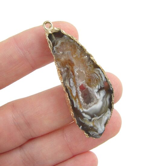 Подвеска агат натуральный спил жеоды Druzy Gold (49х19 мм), Размер: 49х19 мм, изображение 2