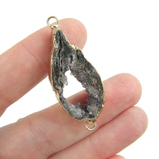 Коннектор агат натуральный спил жеоды Druzy Gold (51х20 мм), Размер: 51х20 мм, изображение 2