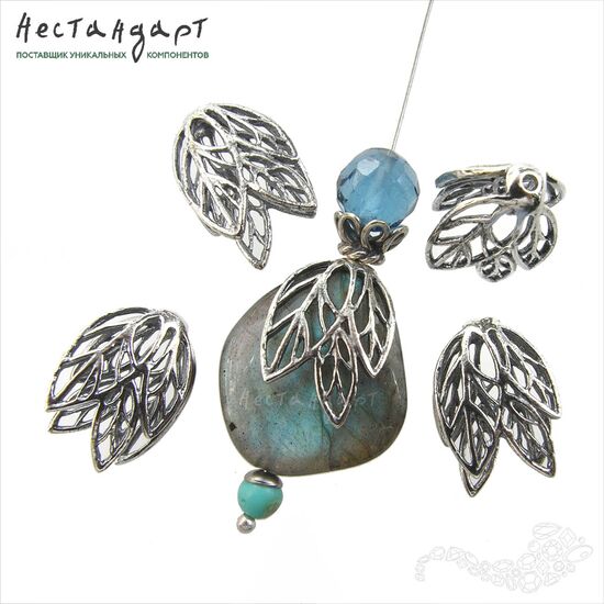 Чашечки для бусин Leaves Sterling Silver 14х9 мм