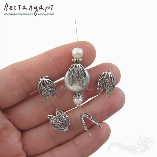 Чашечки для бусин Leaves Sterling Silver 14х9 мм, изображение 2