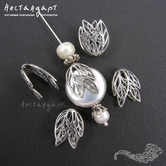 Чашечки для бусин Leaves Sterling Silver 14х9 мм, изображение 3