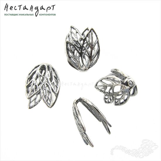 Чашечки для бусин Leaves Sterling Silver 14х9 мм, изображение 4