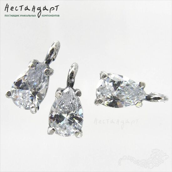 Подвеска со вставкой Crystal Fianit Unique Silver Plated 9х4 мм, изображение 3