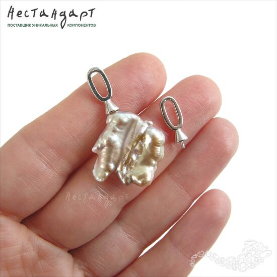 Подвеска-бейл со штифтом Oval Sterling Silver Rhodium Plated 15х6 мм, изображение 2