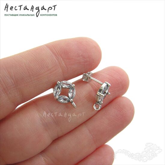 Основы для пусет Diamond Rhodium Plated 9х12 мм (пара), изображение 2