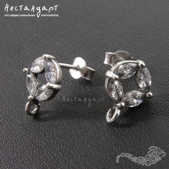 Основы для пусет Diamond Rhodium Plated 9х12 мм (пара), изображение 3