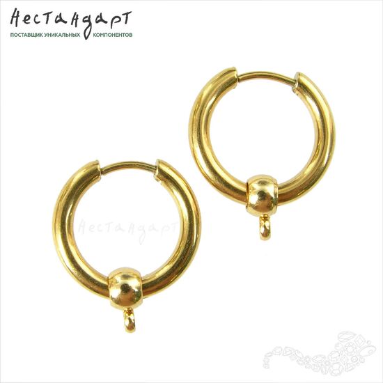 Швензы с бейлами Gold Stainless Steel Ring (пара) (17 мм), Размер: 17 мм, изображение 2