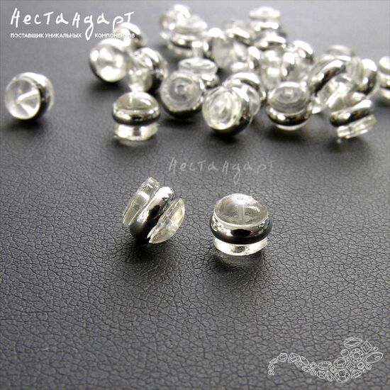 Стопперы-заглушки с металлическим ободом Macaroon 4,5х6 мм (5 пар), Цвет: Rhodium, изображение 2