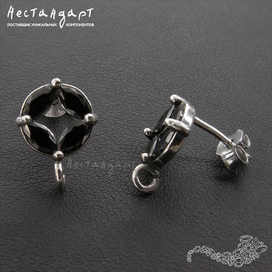 Основы для пусет Black Diamond Rhodium Plated 9х12 мм (пара), изображение 2