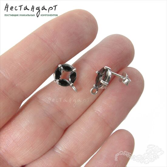 Основы для пусет Black Diamond Rhodium Plated 9х12 мм (пара), изображение 3