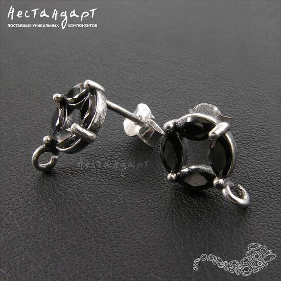 Основы для пусет Black Diamond Rhodium Plated 9х12 мм (пара), изображение 4