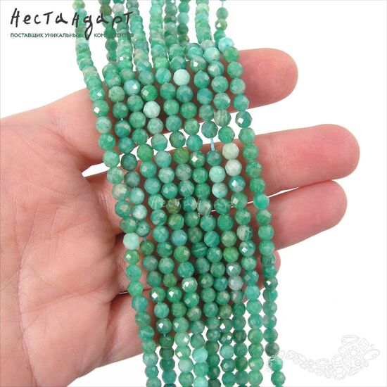 Амазонит натуральный с огранкой 4-4,5 мм (нить 19 см), изображение 2