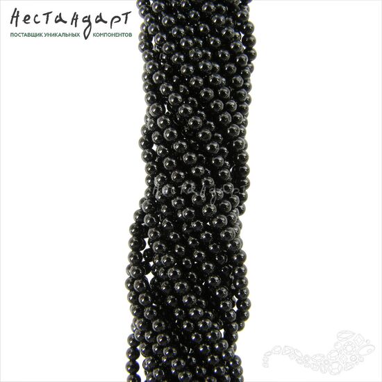 Турмалин Шерл натуральный гладкий 2 мм (нить 39 см)