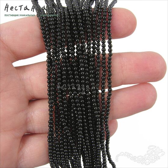 Турмалин Шерл натуральный гладкий 2 мм (нить 39 см), изображение 2