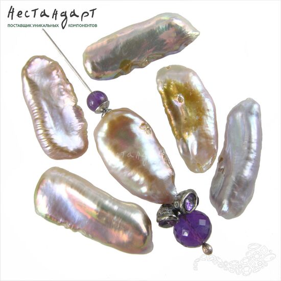 Жемчуг Biwa сиренево-розовый 20-28 мм, изображение 2