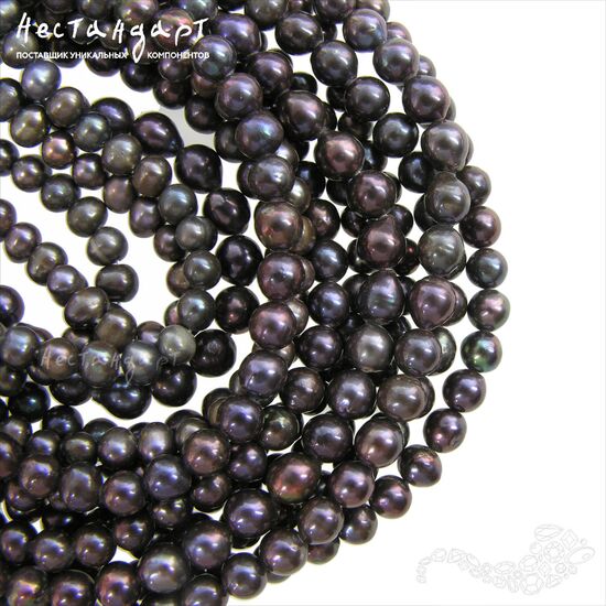 Жемчуг культивированный Black Nocturn 4,5-5 мм (нить 20 см), изображение 3