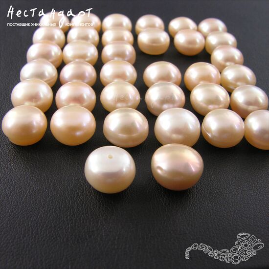 Жемчуг натуральный полусверленный Apricot Iridescent 10-10,5 мм (пара), изображение 3