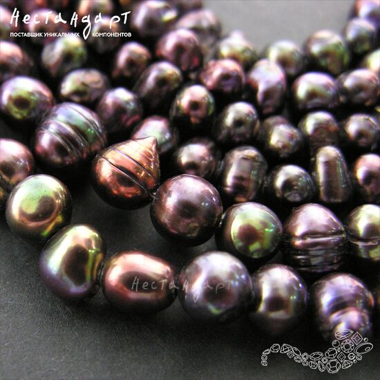 Жемчуг натуральный Cocoa Peacock 6-8 мм (нить 40 см), изображение 3