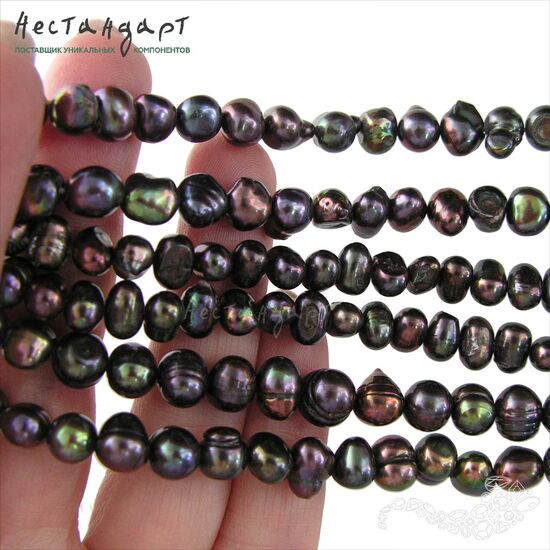 Жемчуг натуральный Cocoa Peacock 6-8 мм (нить 40 см), изображение 4