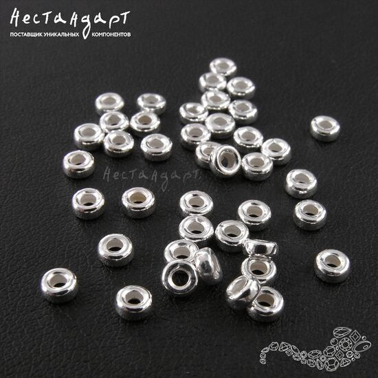 Бусина-спейсер Plain Sterling Silver 3,5х1,5 мм (уп. 10 шт.), изображение 2