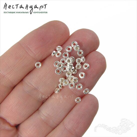 Бусина-спейсер Plain Sterling Silver 3,5х1,5 мм (уп. 10 шт.), изображение 3
