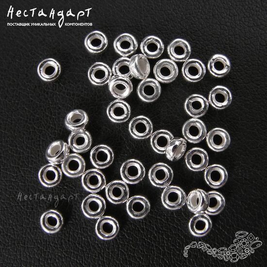 Бусина-спейсер Plain Sterling Silver 3,5х1,5 мм (уп. 10 шт.), изображение 4
