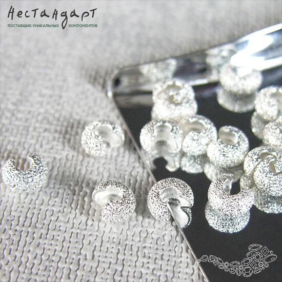 Маскировочные (Обжимные) бусины Sparkle Rhodium Plated 3 мм (уп.10 шт.), изображение 2