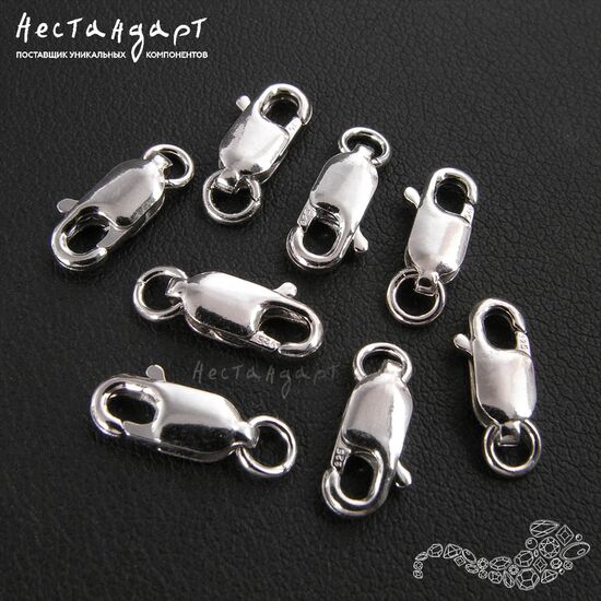 Замок-лобстер с кольцом Sterling Silver Rhodium Plated 10х4 мм