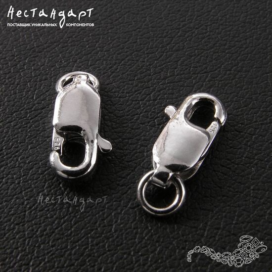 Замок-лобстер с кольцом Sterling Silver Rhodium Plated 10х4 мм, изображение 2