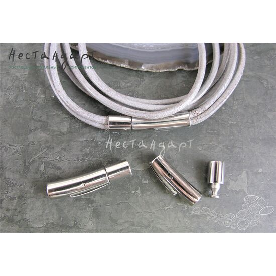 Замок-концевик с фиксатором Thick Rhodium Plated 28х6 мм, изображение 3