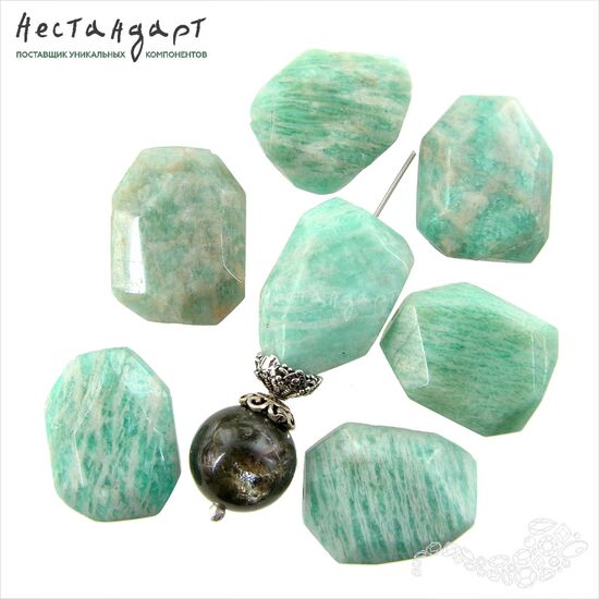 Амазонит натуральный Teal Cushion 20х15 мм, изображение 2