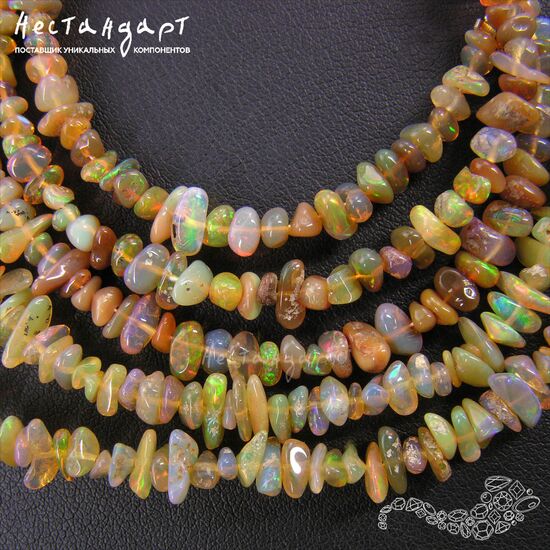 Опал натуральный эфиопский 3-8 мм (нить 10 см), изображение 4